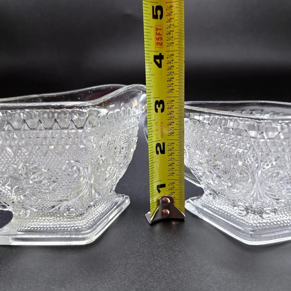 Vintage Clear Pressed Glass‎ Creamer and Sugar Bowl Set Floral Diamond Pattern
